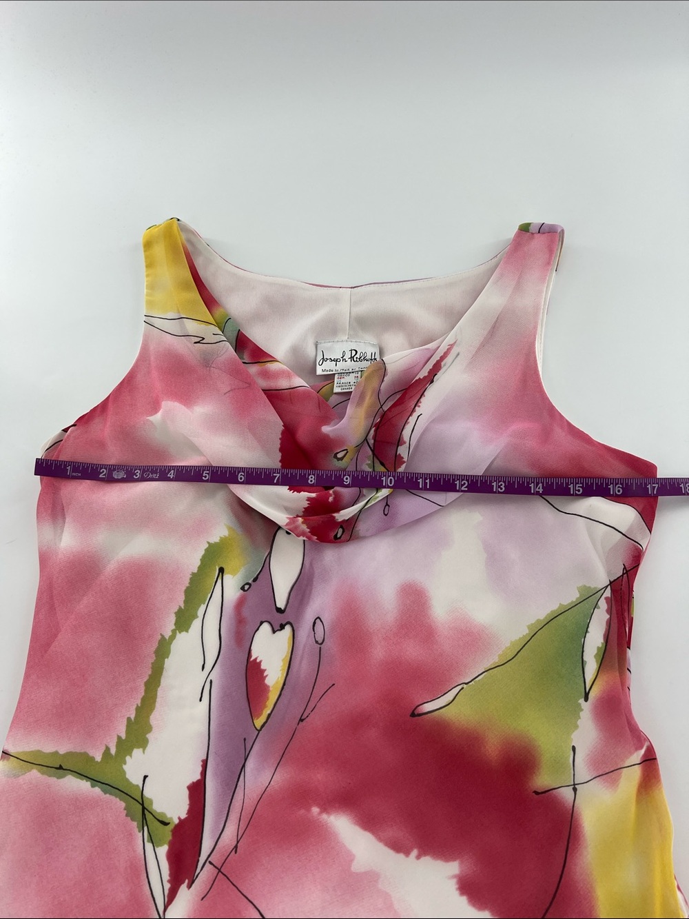 Joseph Ribkoff Pink Floral Tiered Chiffon Cowl Neck Dress 90s fairy whimsical - Picture 9 of 13